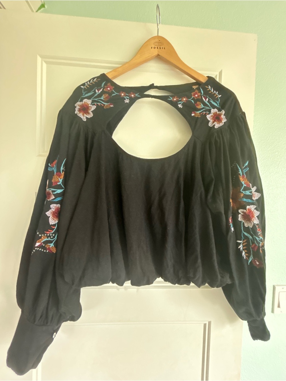 Free People Black Embroidered Open-Back Peasant Tunic